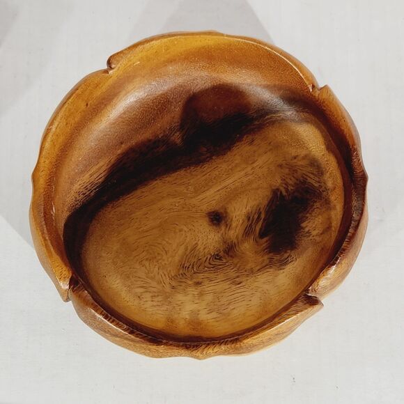 Monkey Pod Hawaiian Wood Lot of 2 Divided Serving Dish Flower Bowl Hand Carved - Picture 8 of 11